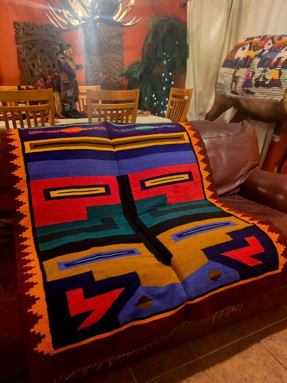 Handwoven Andean Wall Tapestry – Peruvian Folk Art, Colorful Rustic Cabin & Sout